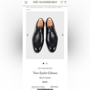 Sid Mashburn 2Tie Gibson Black Leather Size 10. USED